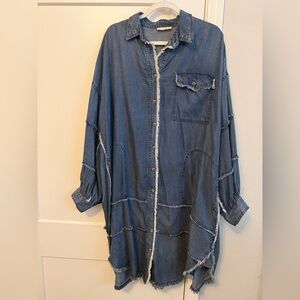 Denim Midi Shirt Dress - Blue